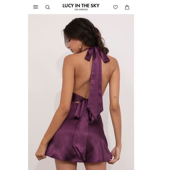 LUCY IN THE SKY WAVERLY SATIN MINI DRESS IN PURPLE, SZ LARGE - Picture 8 of 16